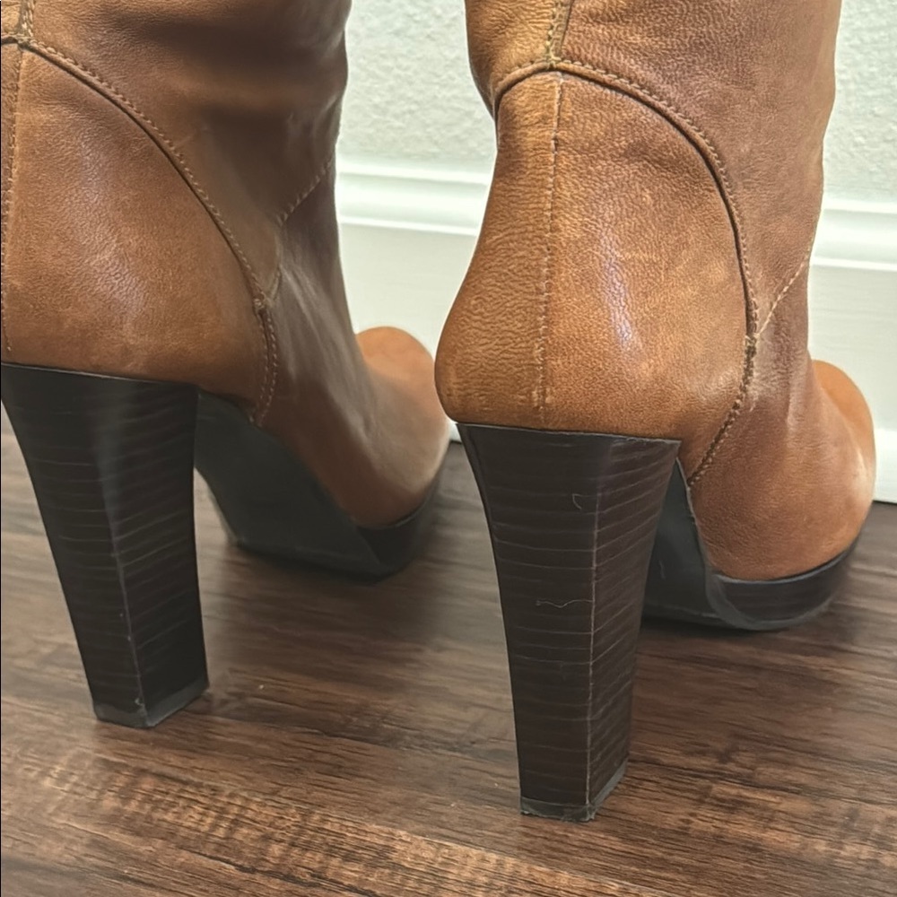 Stuart Weitzman Brown Leather Knee-High Heel Boots - Picture 8 of 13
